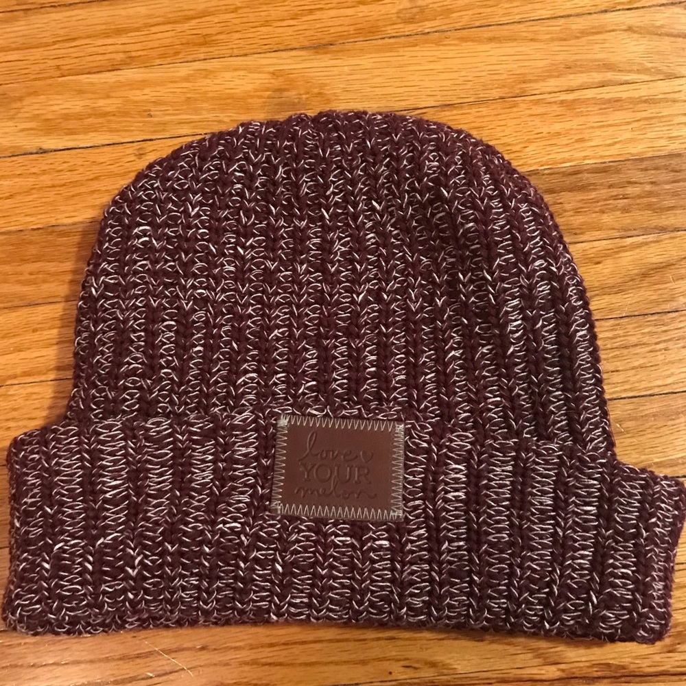 Love Your Melon Burgundy and White Knit Cap
